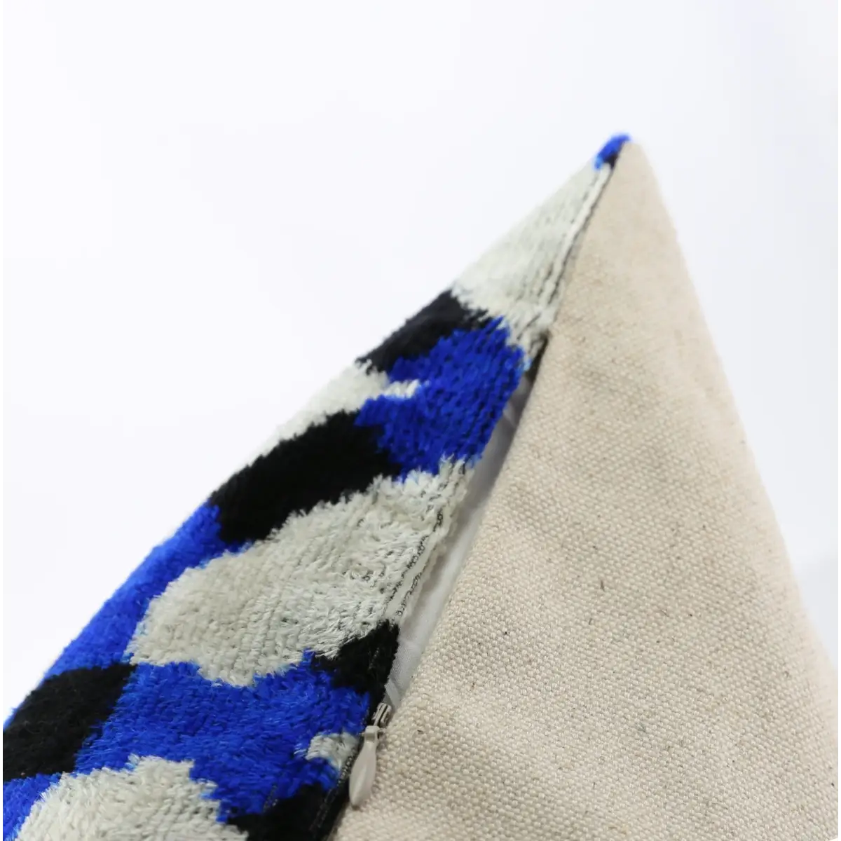Handmade Velvet Throw Pillow with Blue and Black Geometric Design - High-Quality 20x20 Inch Decorative Accent