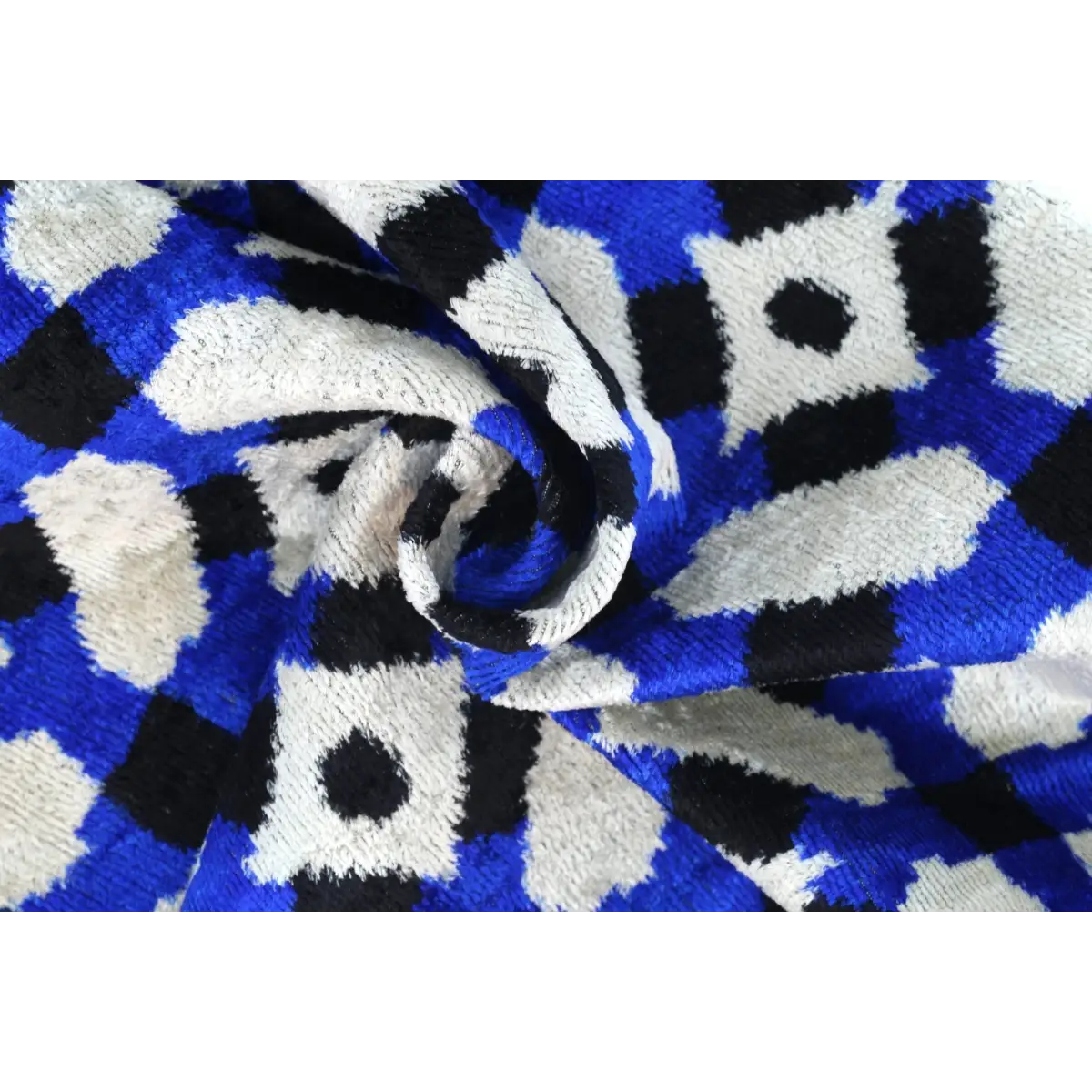Handmade Velvet Throw Pillow with Blue and Black Geometric Design - High-Quality 20x20 Inch Decorative Accent