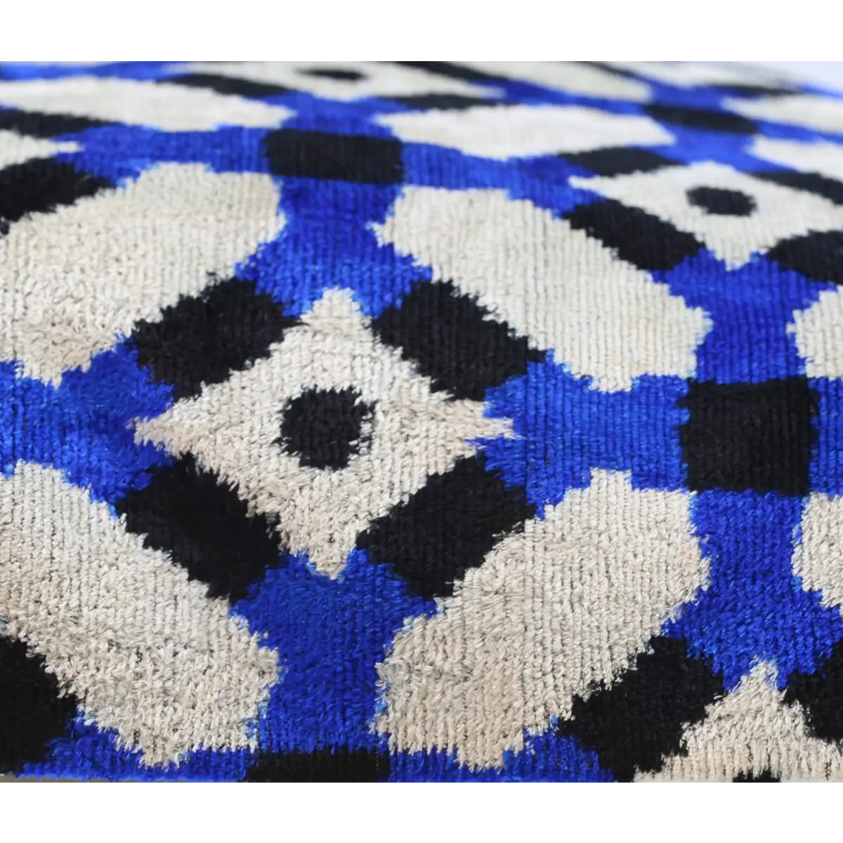 Handmade Velvet Throw Pillow with Blue and Black Geometric Design - High-Quality 20x20 Inch Decorative Accent