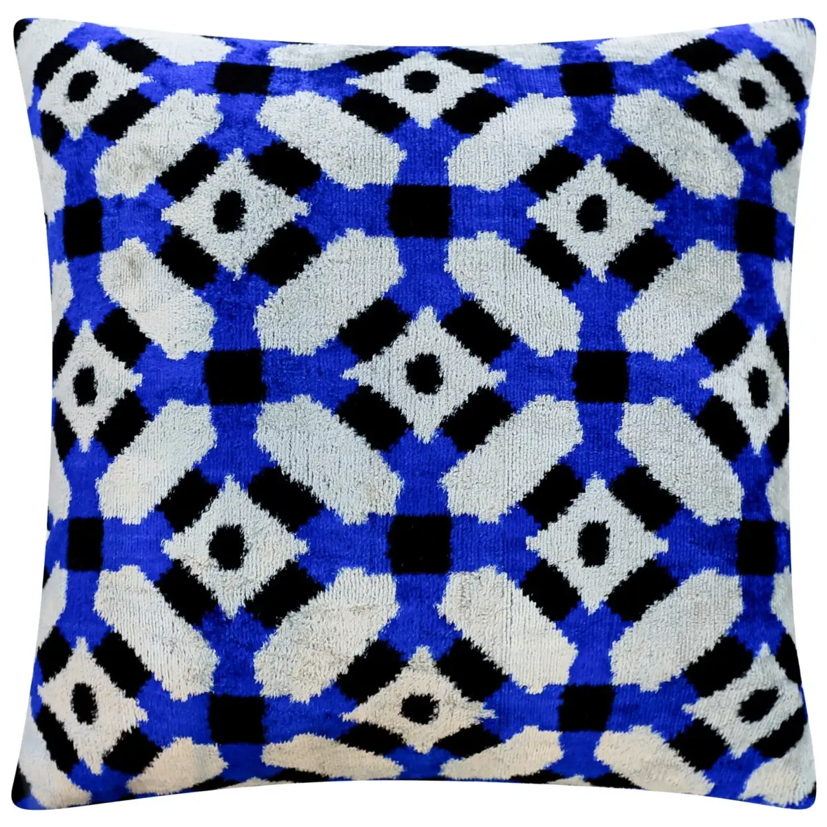 Handmade Velvet Throw Pillow with Blue and Black Geometric Design - High-Quality 20x20 Inch Decorative Accent