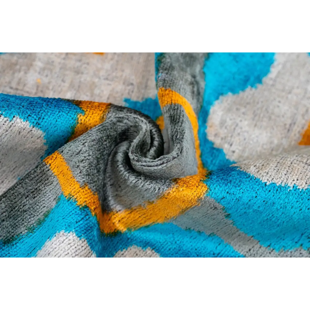 Handmade Velvet Throw Pillow with Blue Yellow and Gray Geometric Design - High-Quality 20x20 Inch Decorative Accent