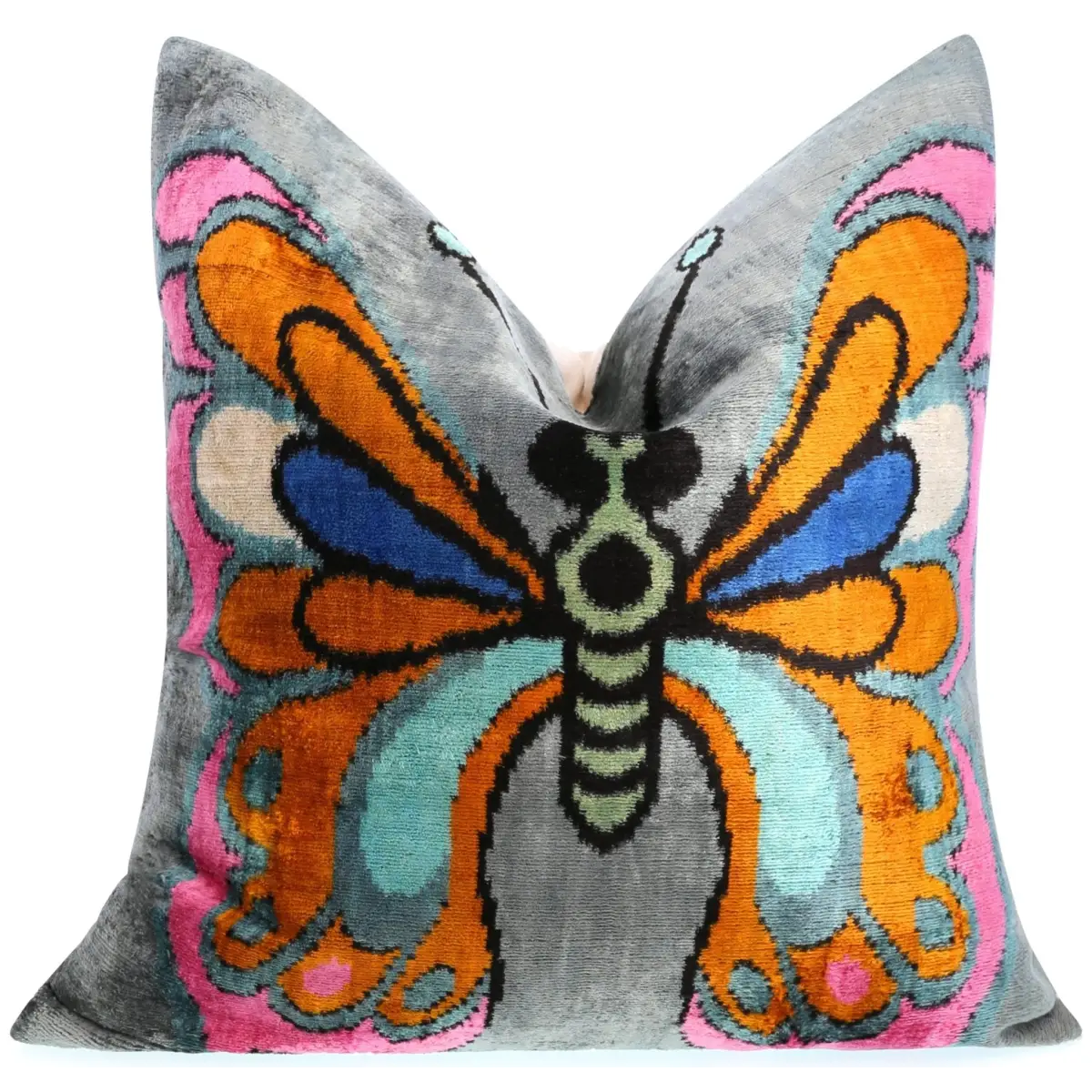 Handmade Velvet Throw Pillow with Colorful Butterfly Design - High-Quality 20x20 Inch Decorative Accent with Premium