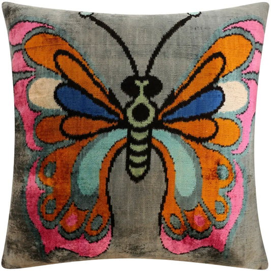 Handmade Velvet Throw Pillow with Colorful Butterfly Design - High-Quality 20x20 Inch Decorative Accent with Premium