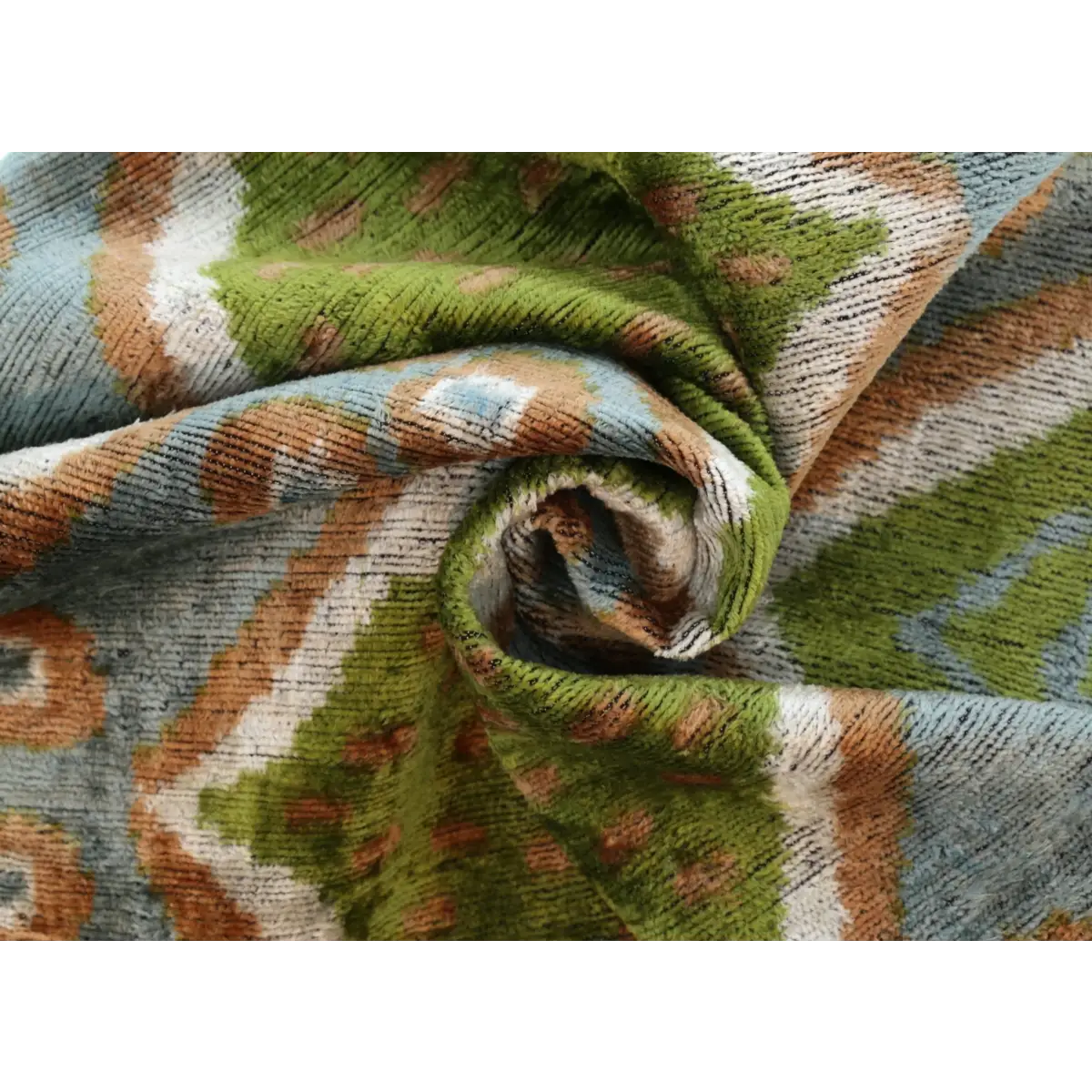 Handmade Velvet Throw Pillow with Green and Blue Geometric Ikat Design - High-Quality 20x20 Inch Decorative Accent