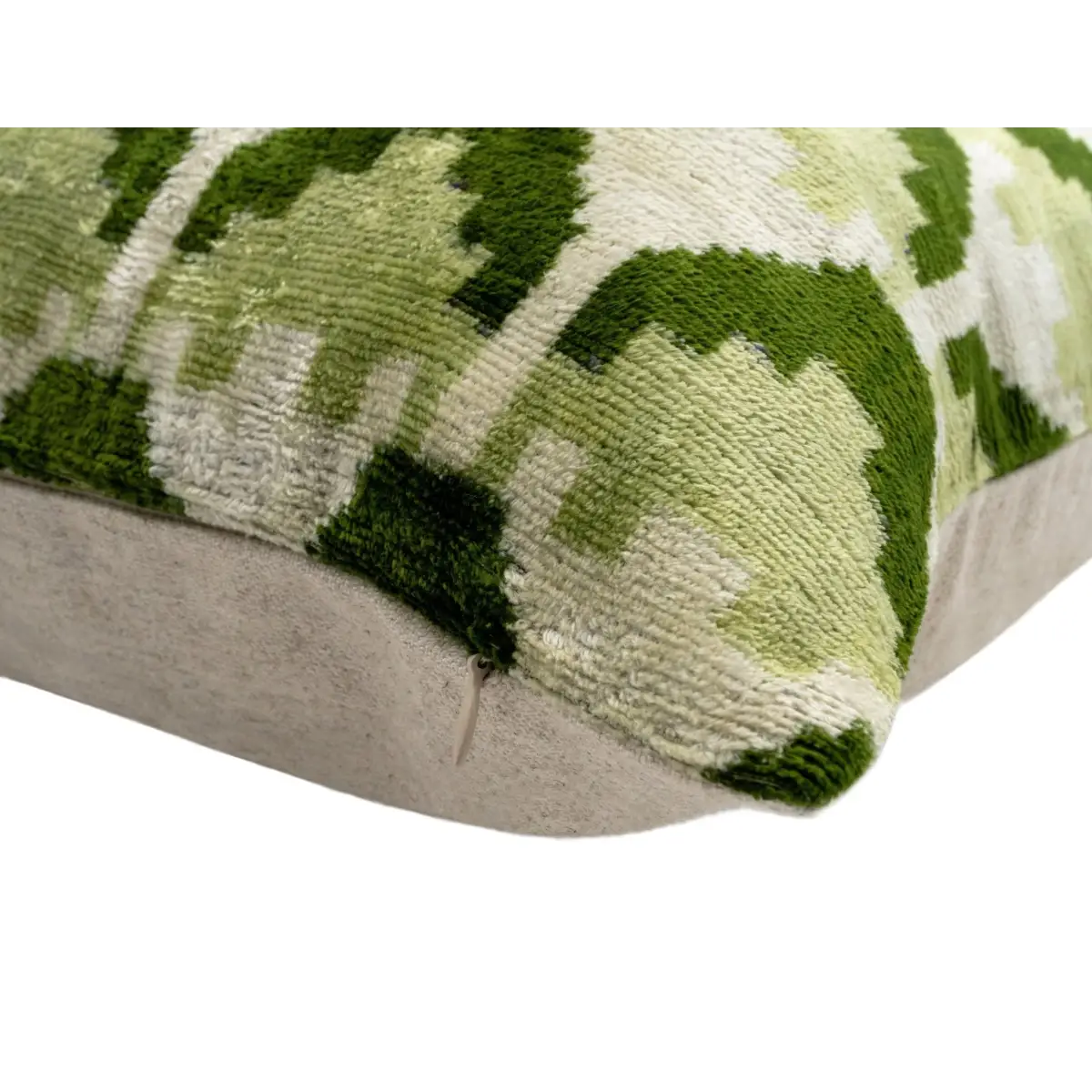 Handmade Velvet Throw Pillow with Green and Cream Geometric Design - High-Quality 20x20 Inch Decorative Accent