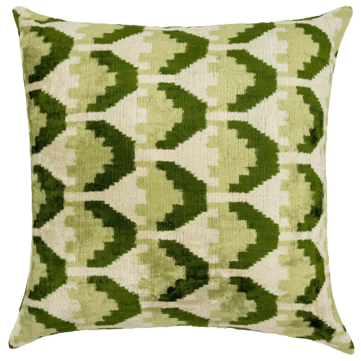 Handmade Velvet Throw Pillow with Green and Cream Geometric Design - High-Quality 20x20 Inch Decorative Accent
