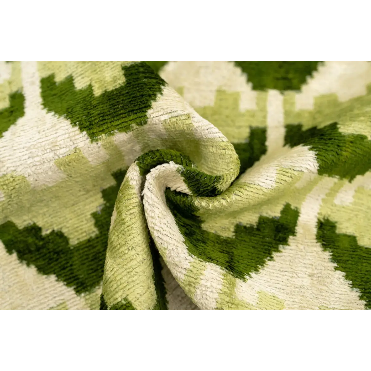 Handmade Velvet Throw Pillow with Green and Cream Geometric Design - High-Quality 20x20 Inch Decorative Accent