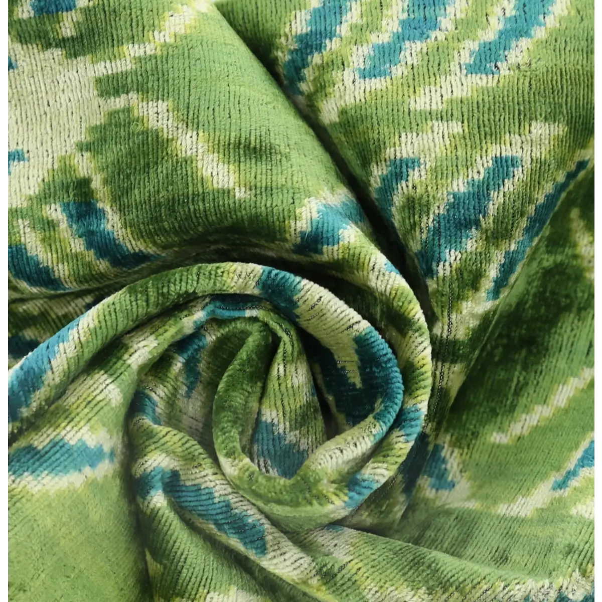 Handmade Velvet Throw Pillow with Green and Teal Ikat Design - High-Quality 20x20 Inch Decorative Accent with Premium