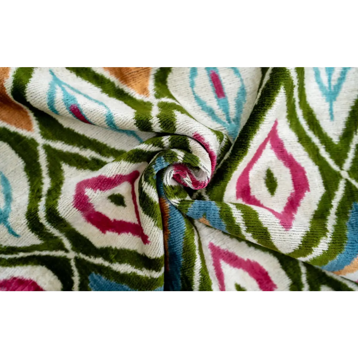 Handmade Velvet Throw Pillow with Multicolor Diamond Ikat Design - High-Quality 20x20 Inch Decorative Accent