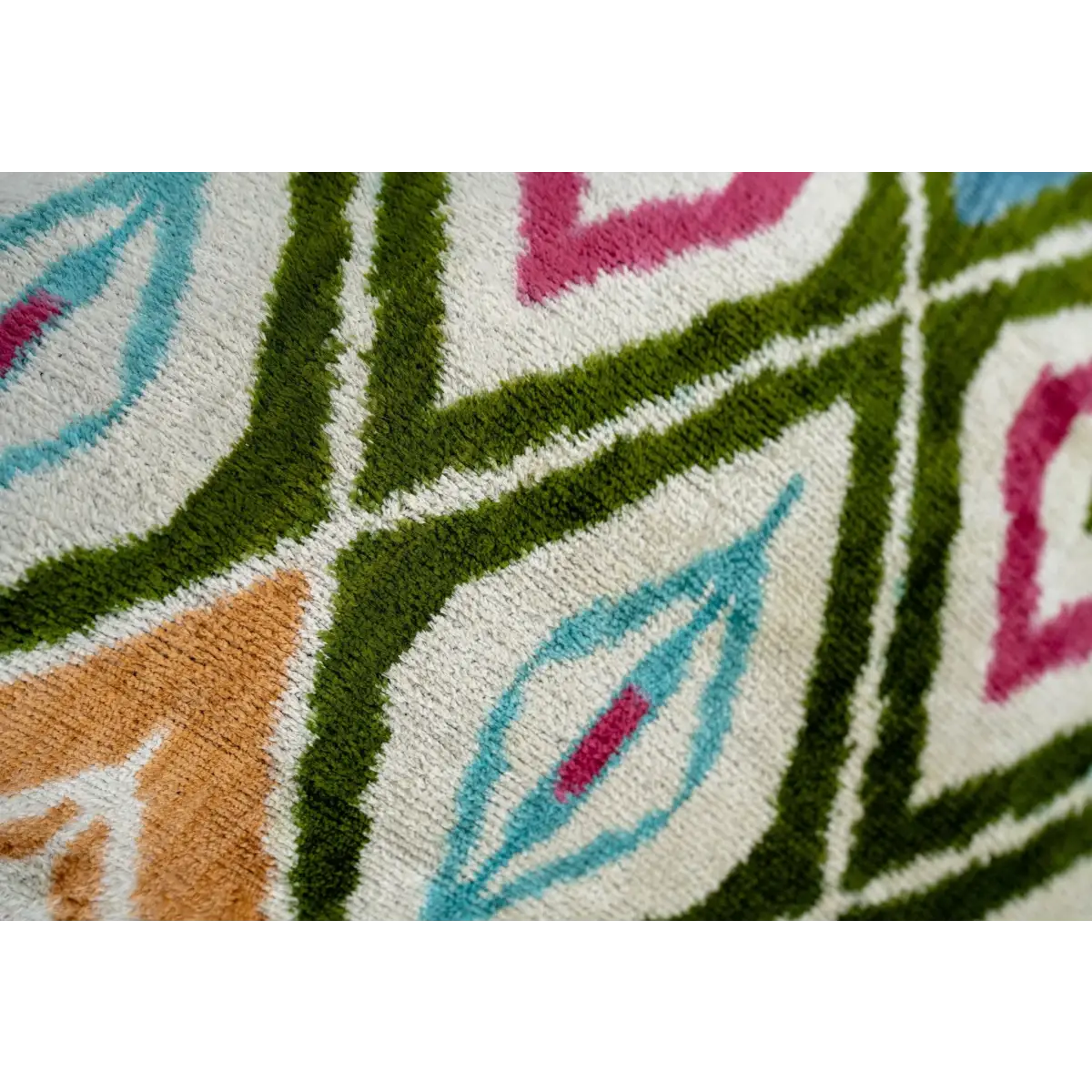 Handmade Velvet Throw Pillow with Multicolor Diamond Ikat Design - High-Quality 20x20 Inch Decorative Accent