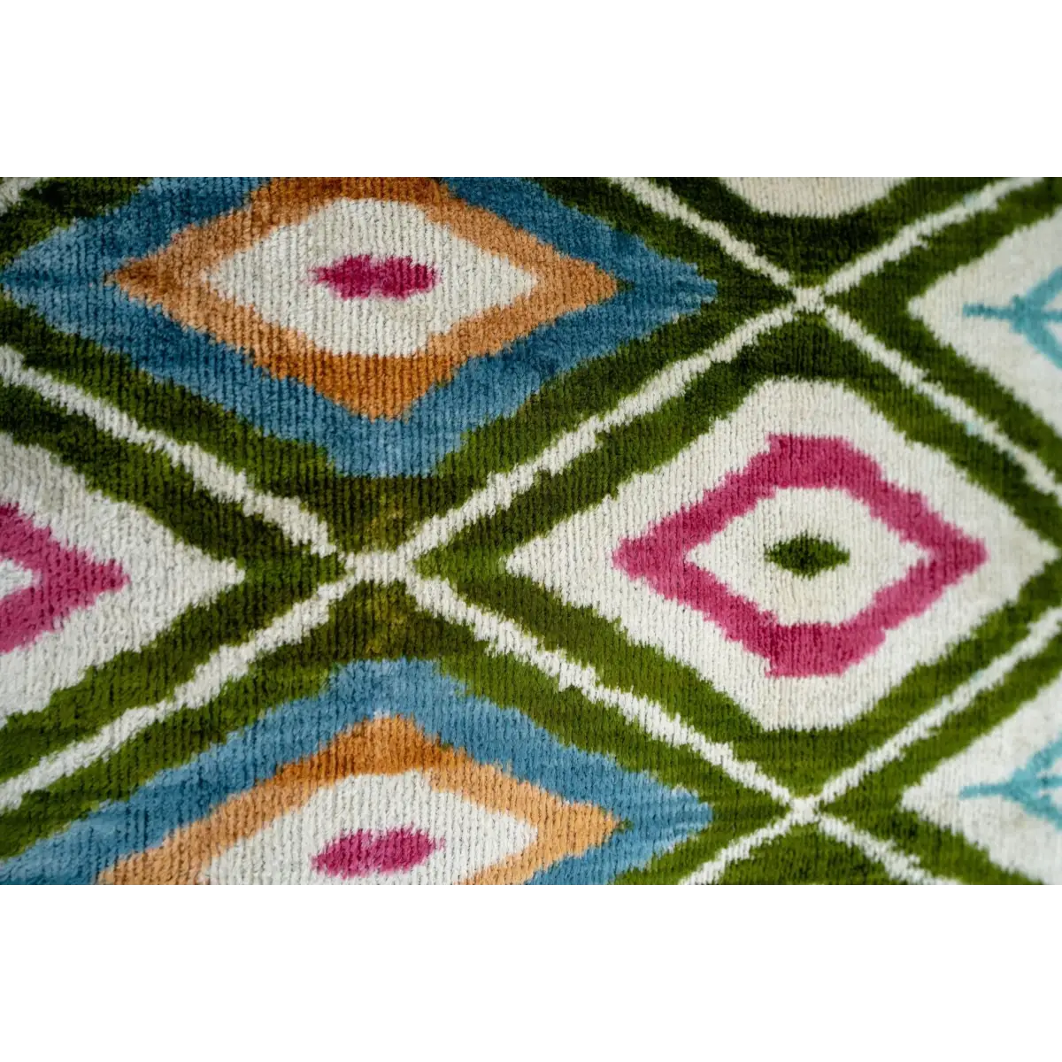 Handmade Velvet Throw Pillow with Multicolor Diamond Ikat Design - High-Quality 20x20 Inch Decorative Accent