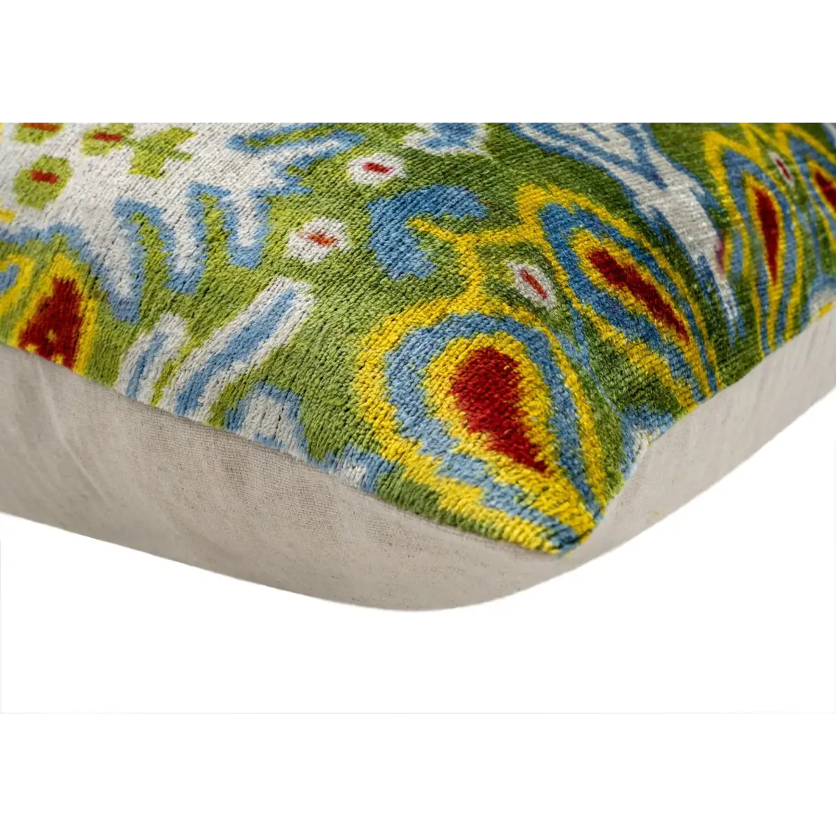 Handmade Velvet Throw Pillow with Multicolor Ikat Design - High-Quality 20x20 Inch Decorative Accent with Premium Down