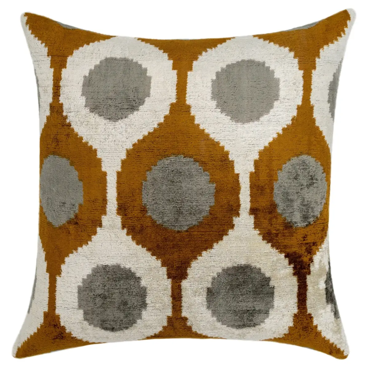 Handmade Velvet Throw Pillow with Mustard and Grey Geometric Design - High-Quality 20x20 Inch Decorative Accent