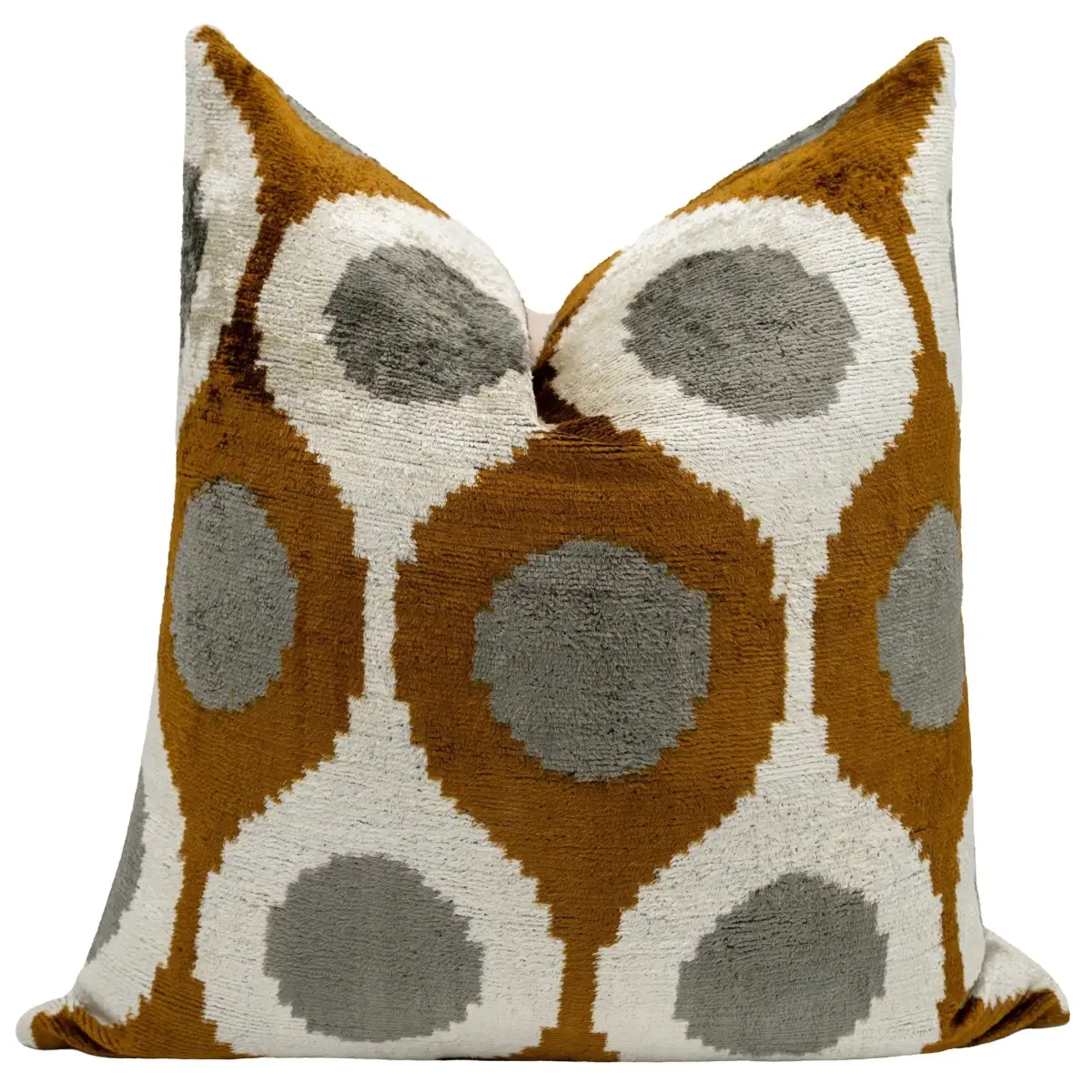 Handmade Velvet Throw Pillow with Mustard and Grey Geometric Design - High-Quality 20x20 Inch Decorative Accent