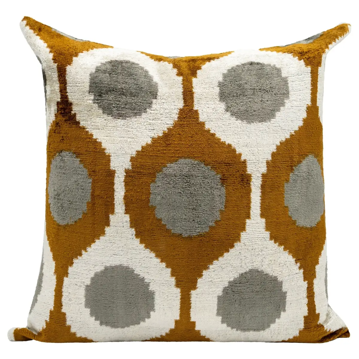 Handmade Velvet Throw Pillow with Mustard and Grey Geometric Design - High-Quality 20x20 Inch Decorative Accent