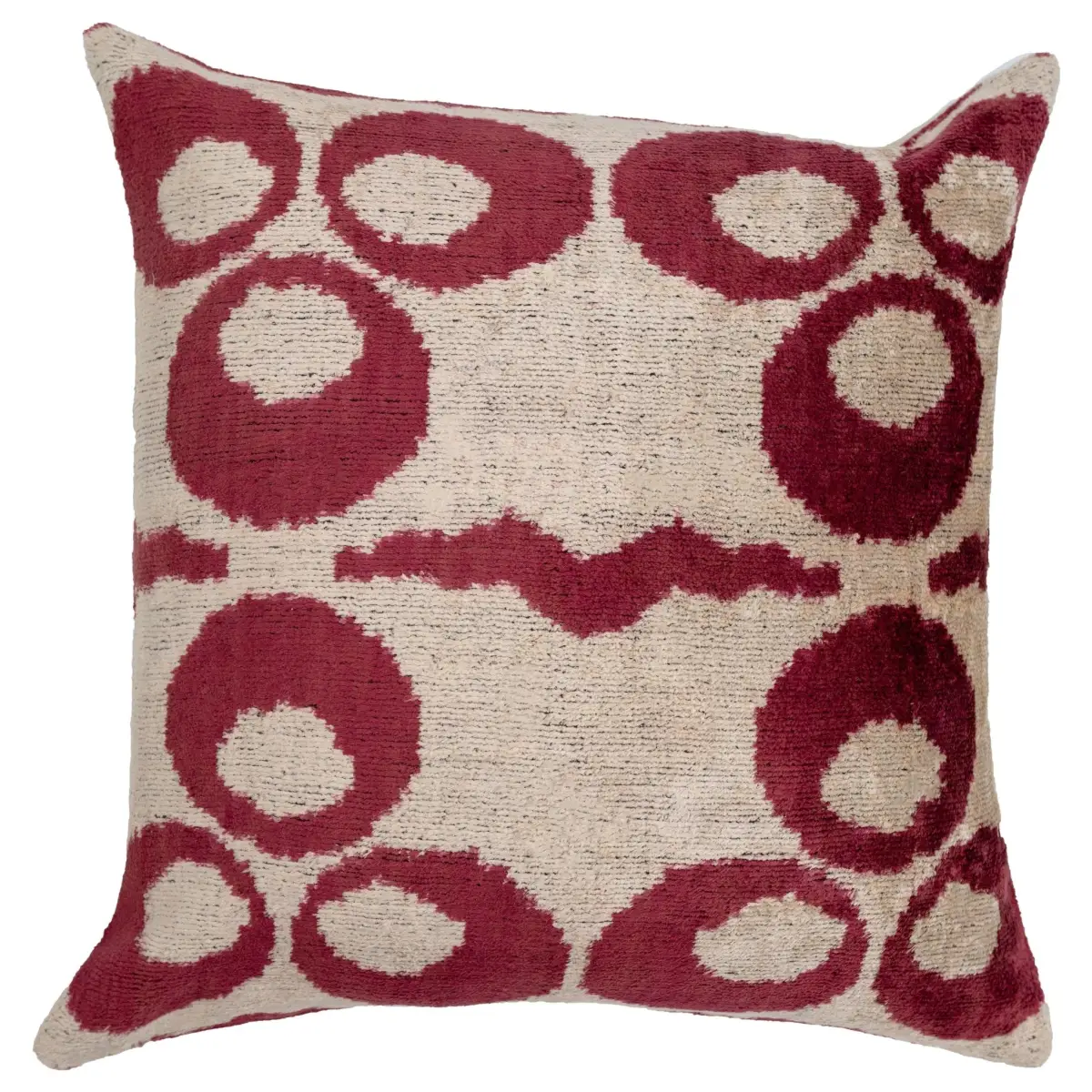 Handmade Velvet Throw Pillow with Red and Beige Geometric Design - High-Quality 20x20 Inch Decorative Accent