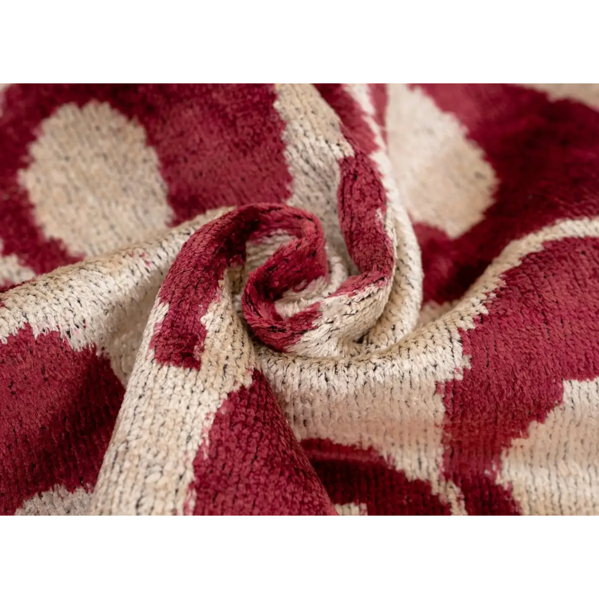 Handmade Velvet Throw Pillow with Red and Beige Geometric Design - High-Quality 20x20 Inch Decorative Accent