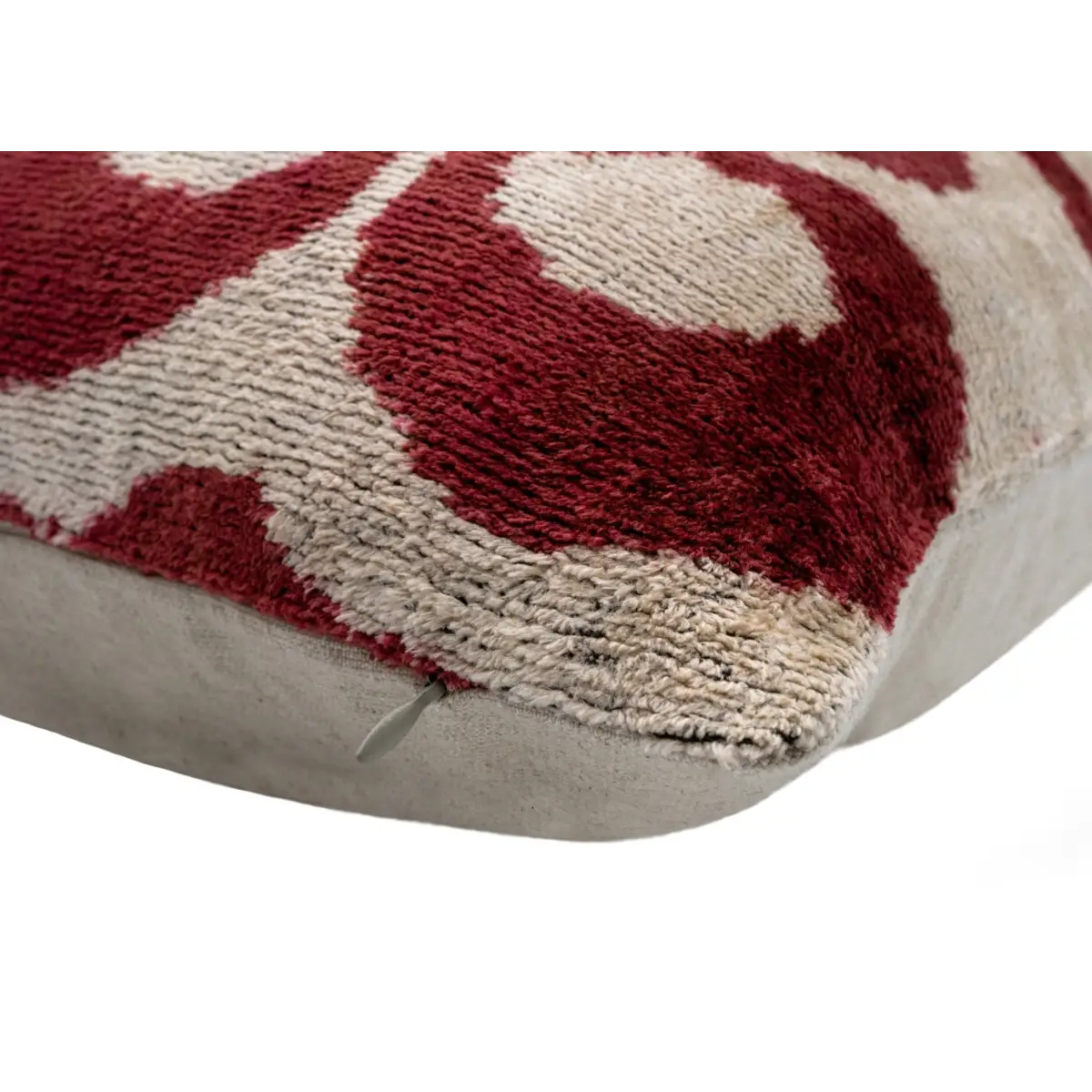 Handmade Velvet Throw Pillow with Red and Beige Geometric Design - High-Quality 20x20 Inch Decorative Accent