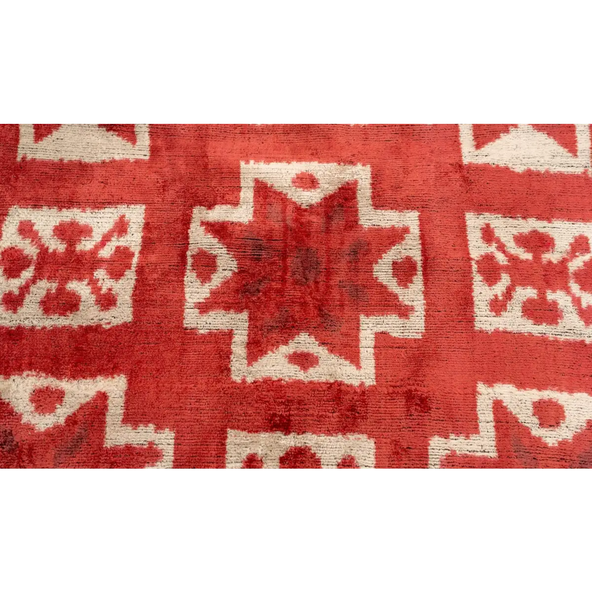 Handmade Velvet Throw Pillow with Red and Cream Geometric Star Design - High-Quality 20x20 Inch Decorative Accent