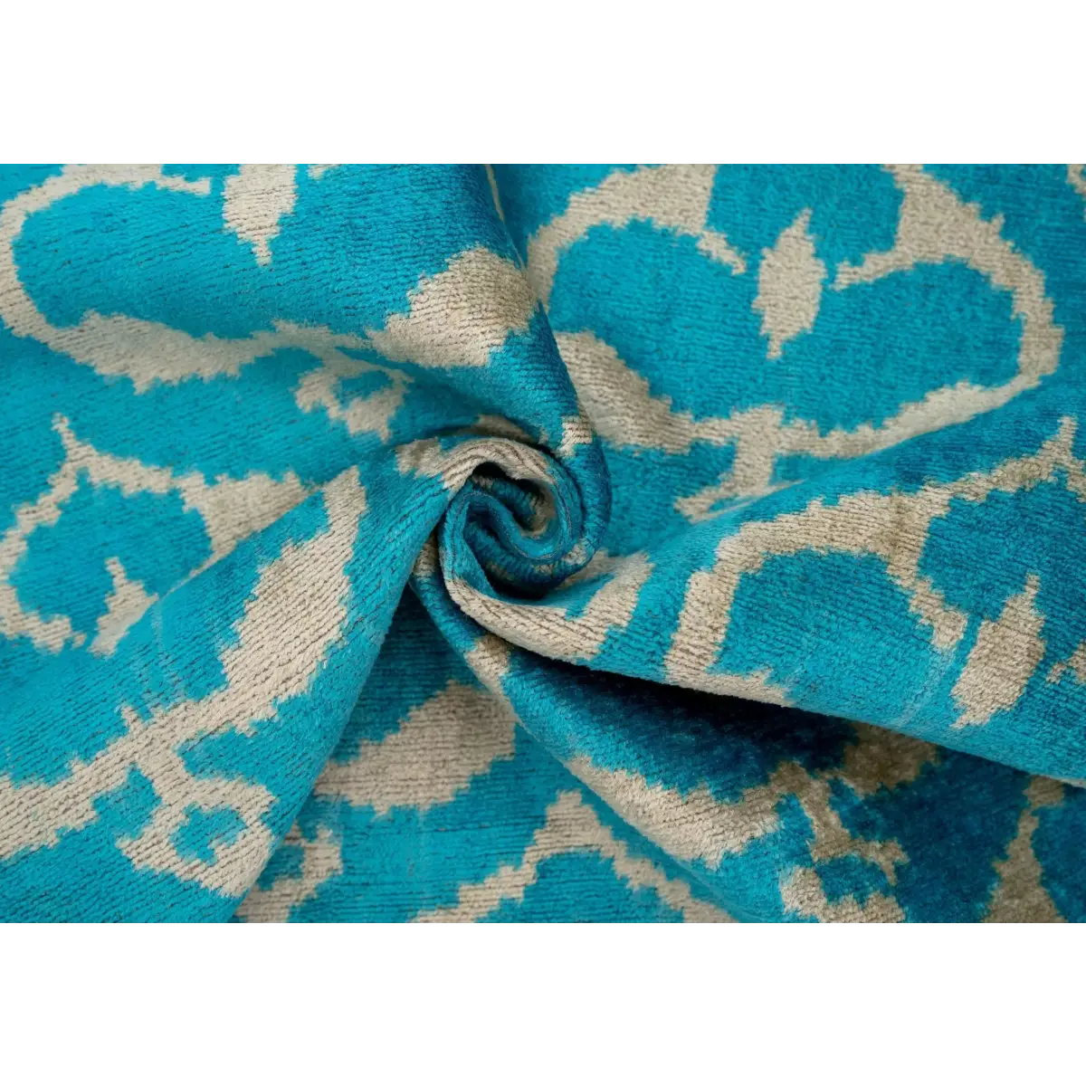 Handmade Velvet Throw Pillow with Turquoise and Beige Ikat Design - High-Quality 20x20 Inch Decorative Accent