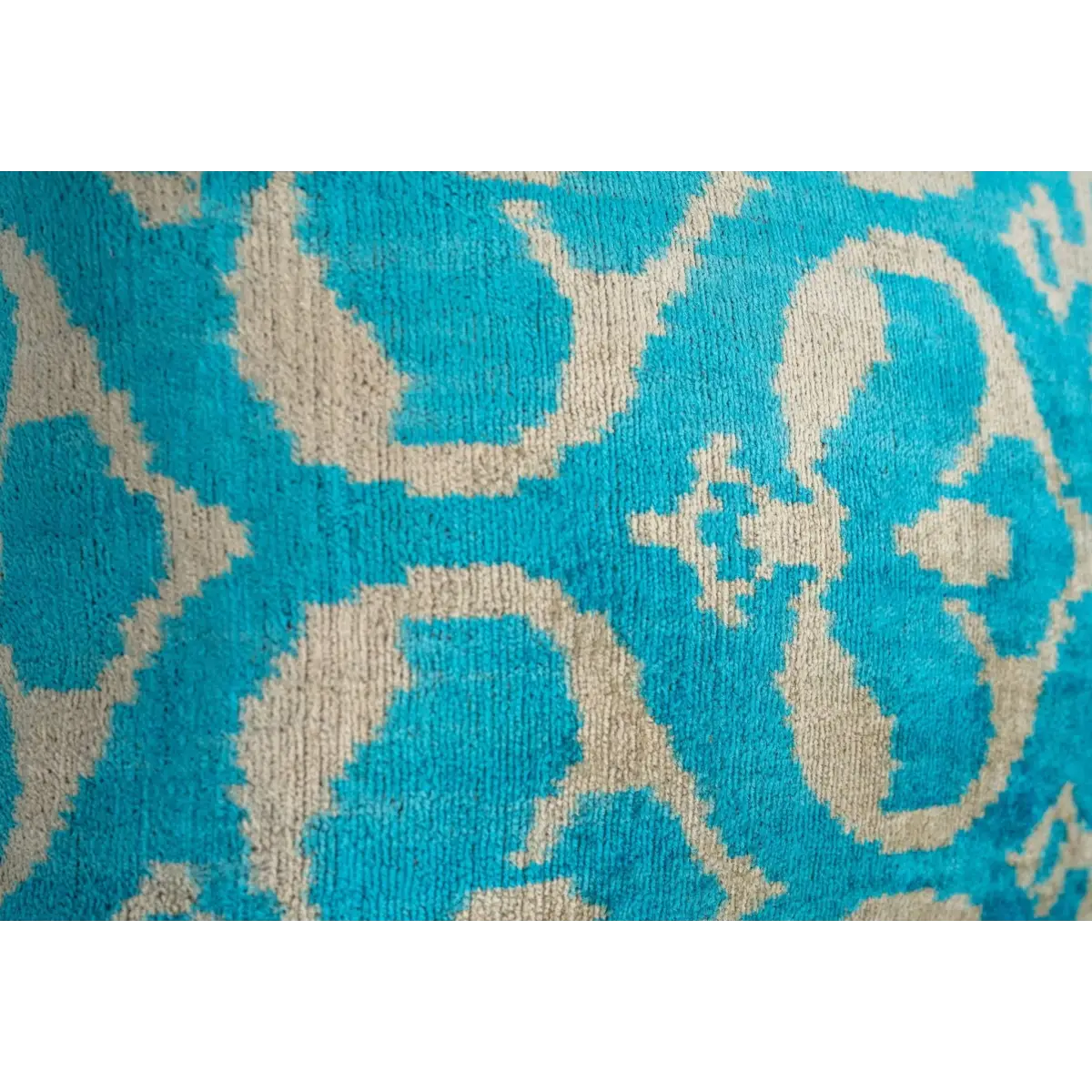 Handmade Velvet Throw Pillow with Turquoise and Beige Ikat Design - High-Quality 20x20 Inch Decorative Accent