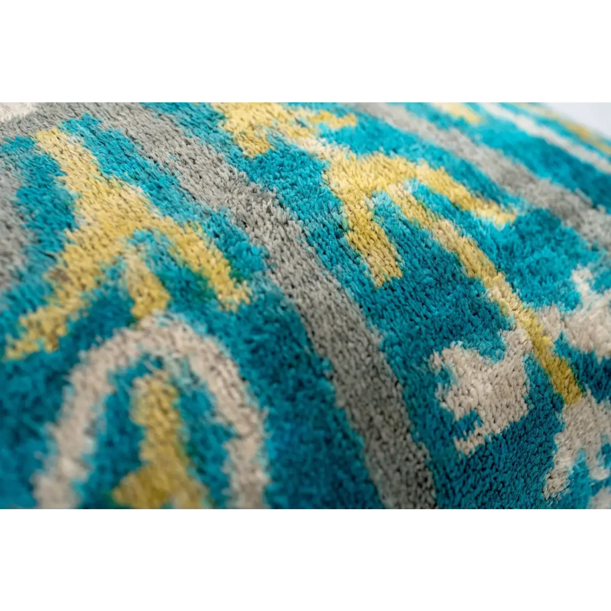 Handmade Velvet Throw Pillow with Turquoise and Yellow Ikat Design - High-Quality 20x20 Inch Decorative Accent