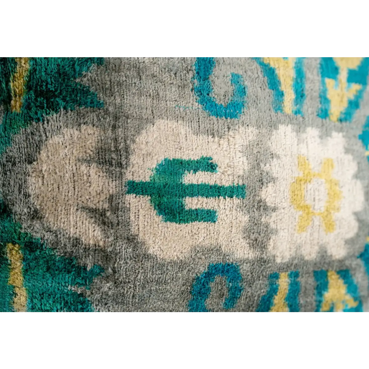 Handmade Velvet Throw Pillow with Turquoise and Yellow Ikat Design - High-Quality 20x20 Inch Decorative Accent