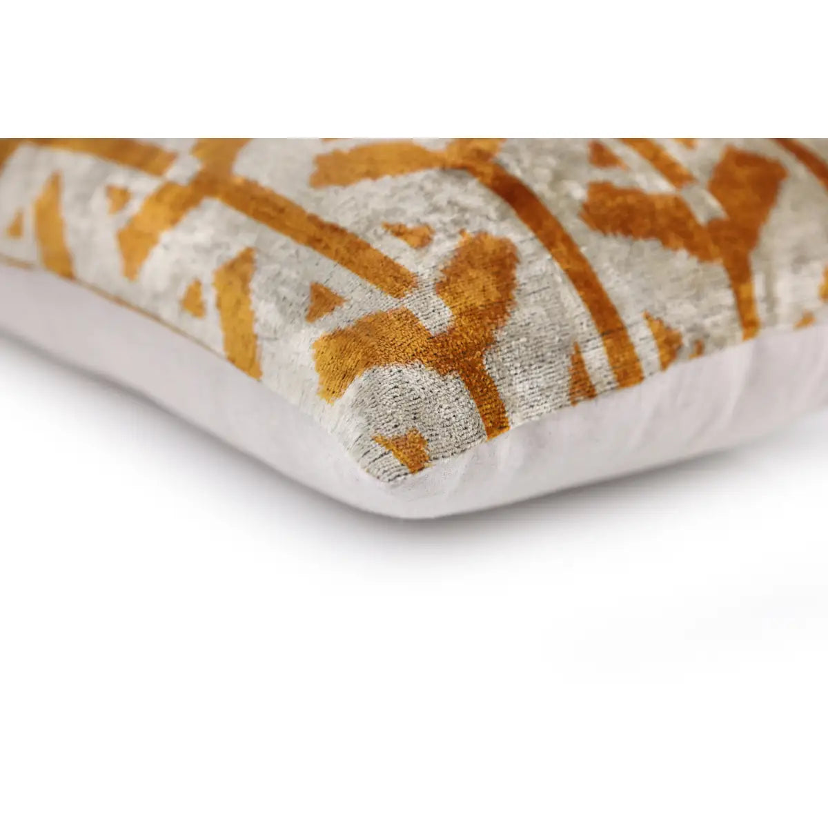 Luxury Silk Velvet Pillow – Gold & Ivory Tribal Lumbar 16x24’’ - Canvello