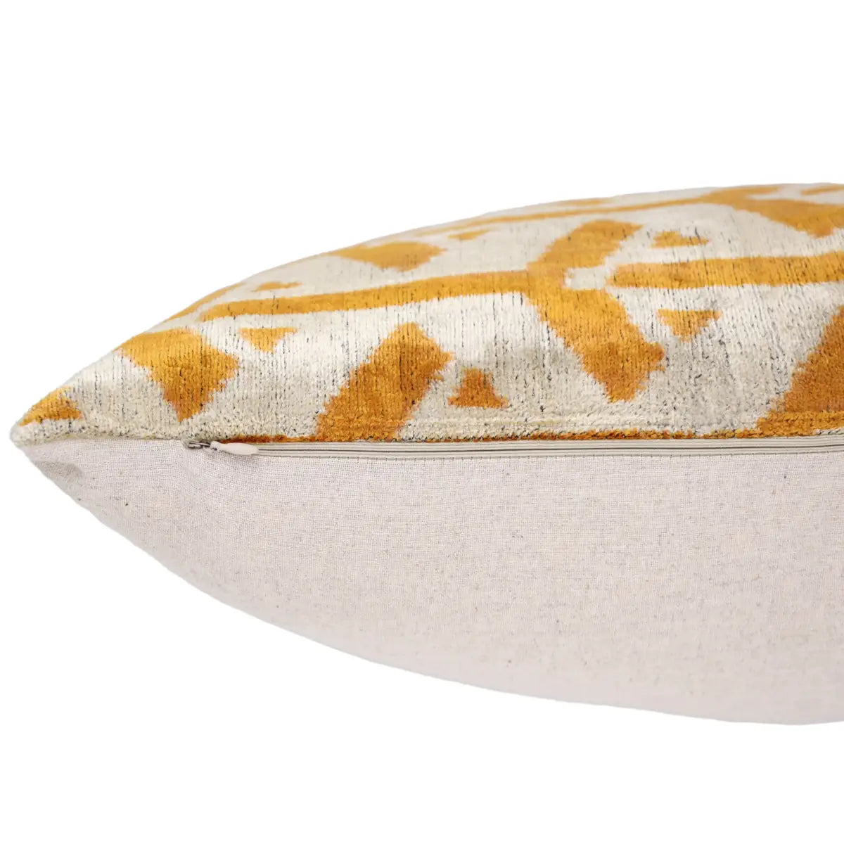 Luxury Silk Velvet Pillow – Gold & Ivory Tribal Lumbar 16x24’’ - Canvello
