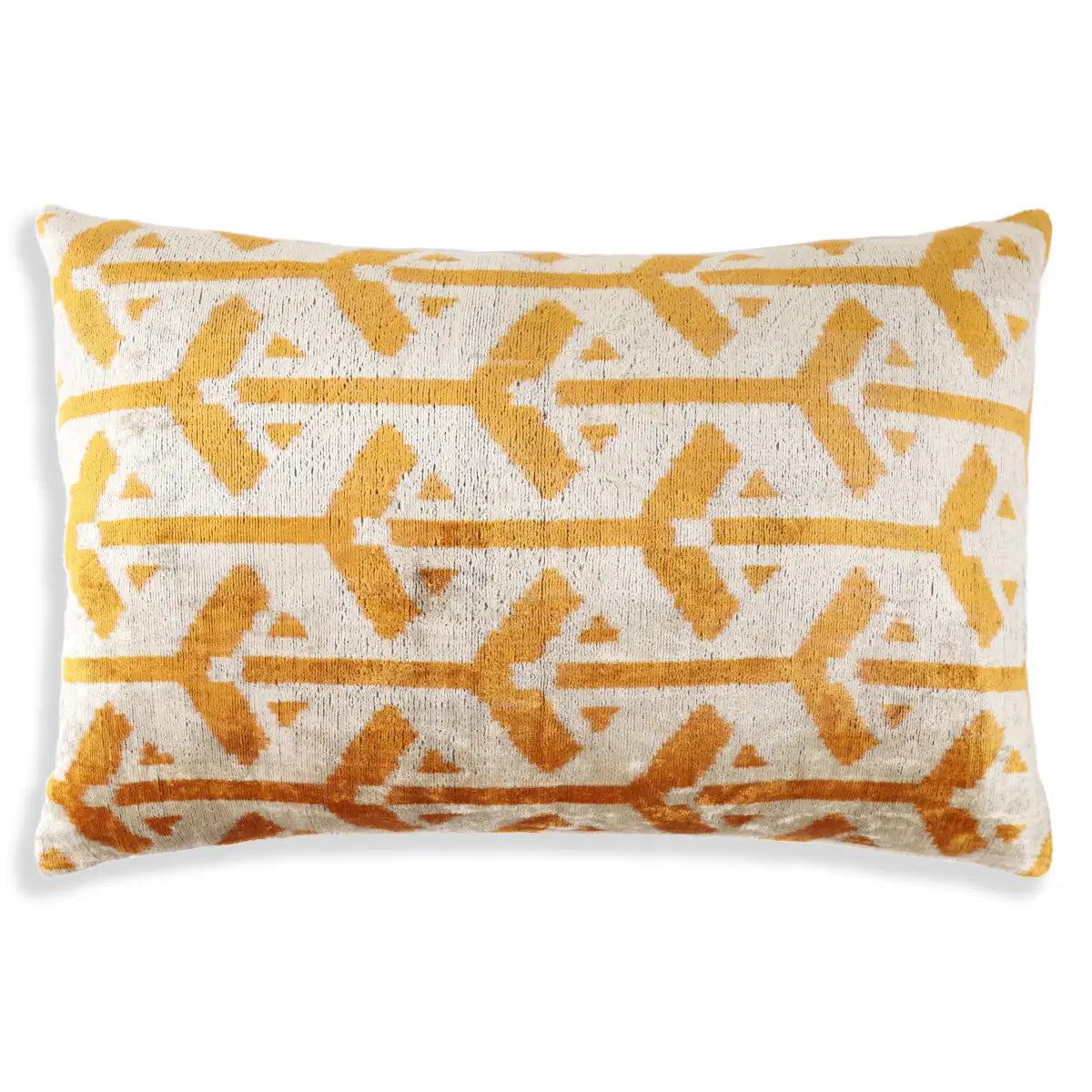 Luxury Silk Velvet Pillow – Gold & Ivory Tribal Lumbar 16x24’’ - Canvello