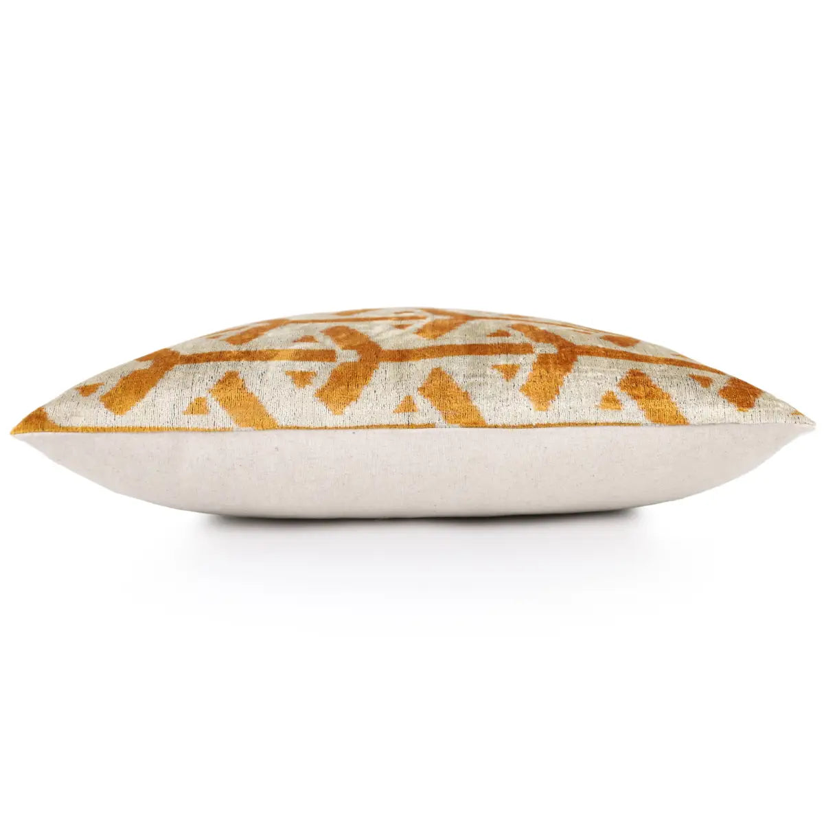 Luxury Silk Velvet Pillow – Gold & Ivory Tribal Lumbar 16x24’’ - Canvello