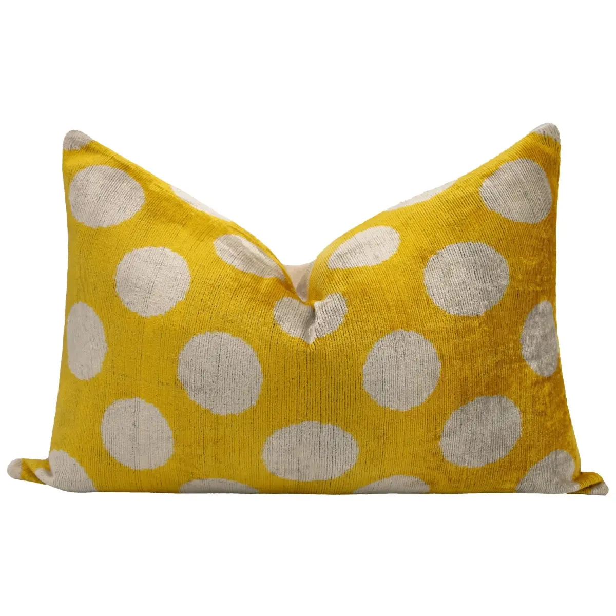 Handmade Yellow Polka Dot Throw Pillow - 16x24 inch Vegetable Dyed with Premium Down Feather Insert - Canvello