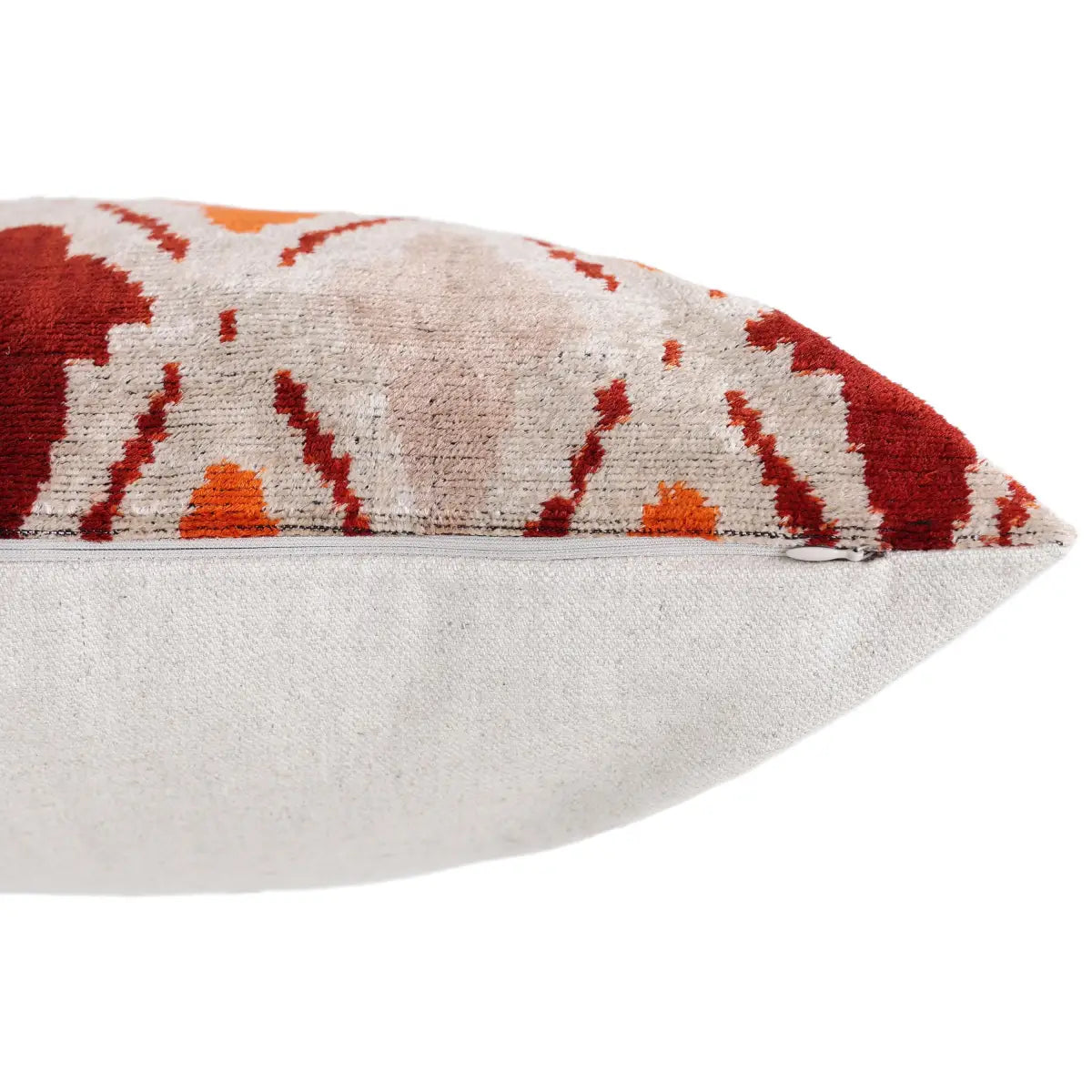 Handwoven Ikat Silk Velvet Throw Pillow 20x20 – Terracotta Rust & Ivory - Canvello