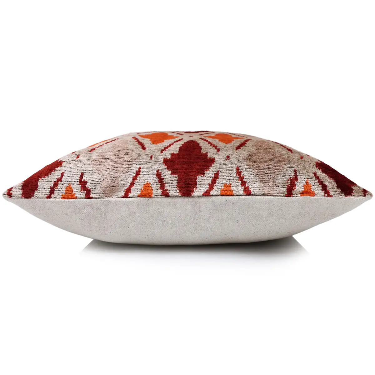 Handwoven Ikat Silk Velvet Throw Pillow 20x20 – Terracotta Rust & Ivory - Canvello