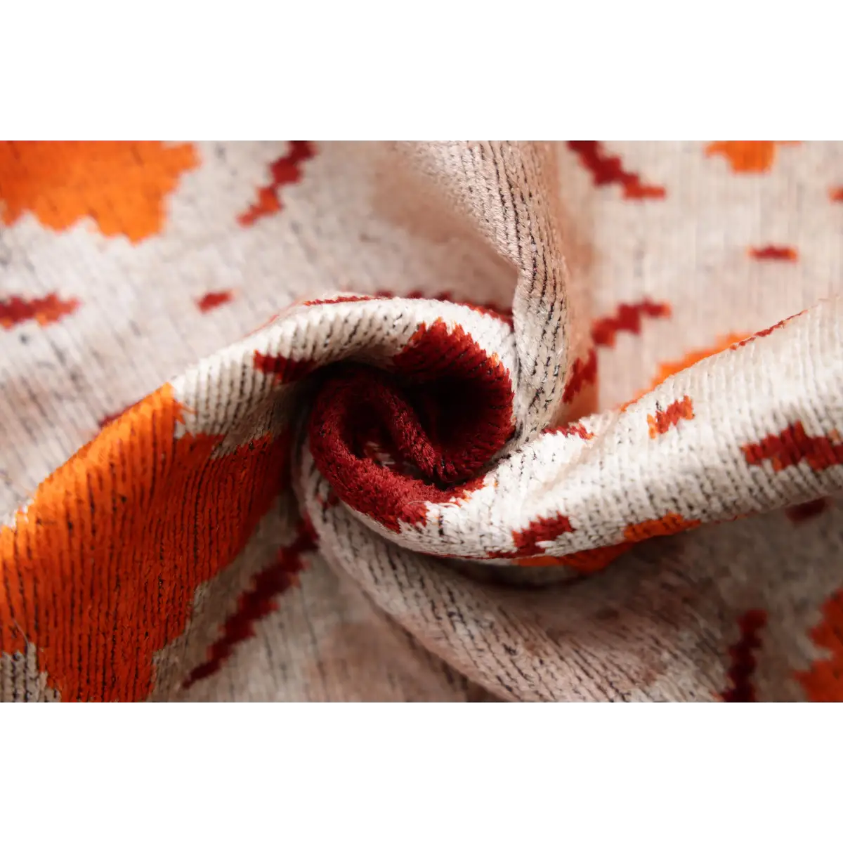 Handwoven Ikat Silk Velvet Throw Pillow 20x20 – Terracotta Rust & Ivory - Canvello