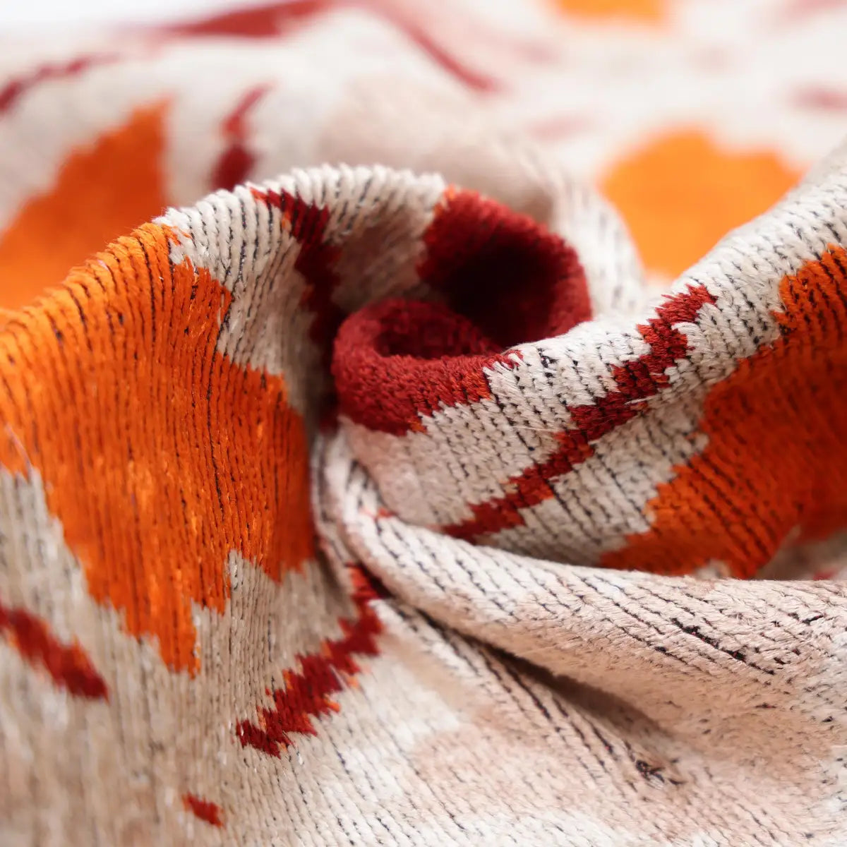 Handwoven Ikat Silk Velvet Throw Pillow 20x20 – Terracotta Rust & Ivory - Canvello