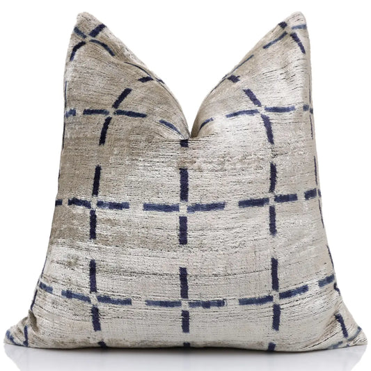 Handwoven Silk Velvet Grid Pillow 20x20 Inch - Organic Modern Luxury Accent Cushion - Canvello