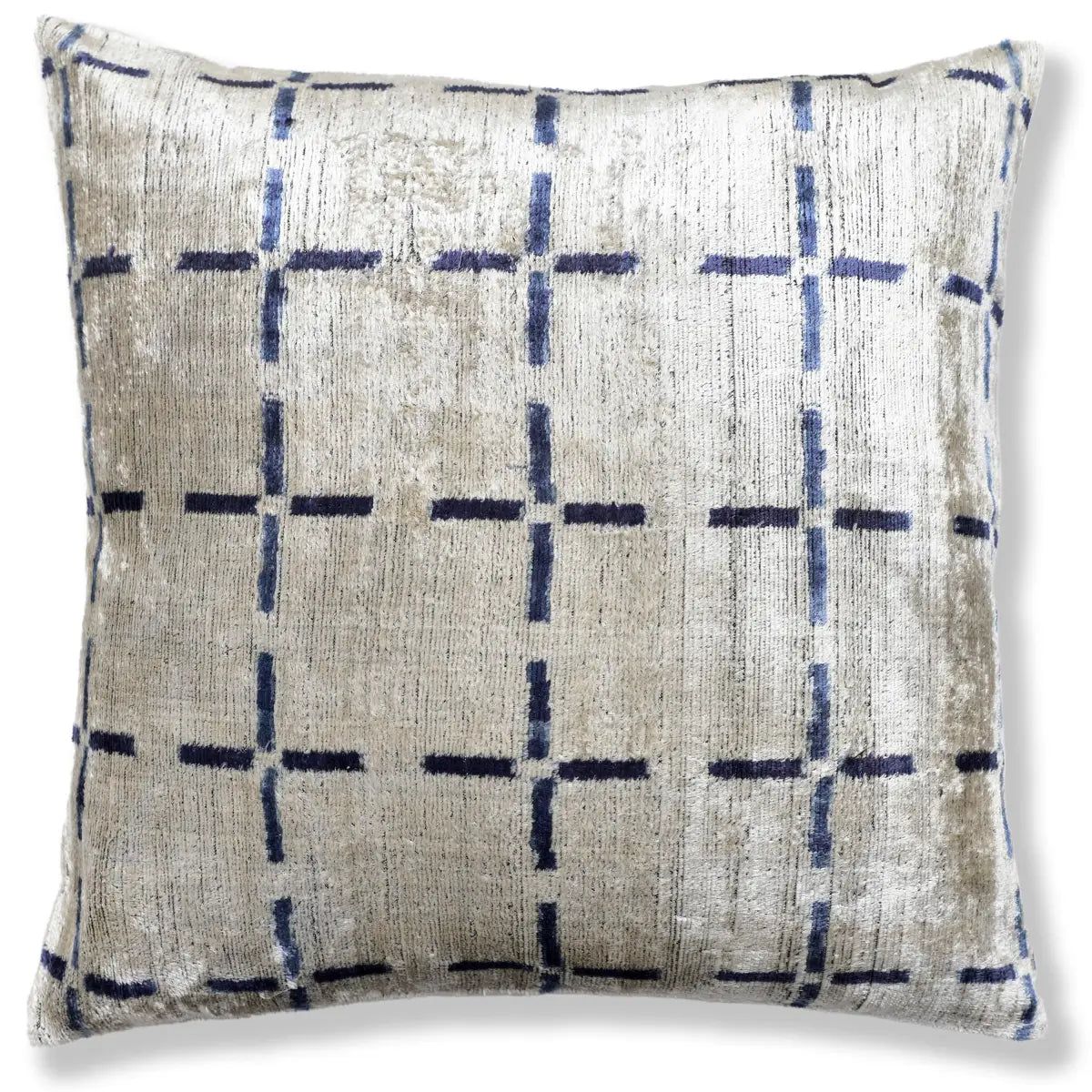 Handwoven Silk Velvet Grid Pillow 20x20 Inch - Organic Modern Luxury Accent Cushion - Canvello