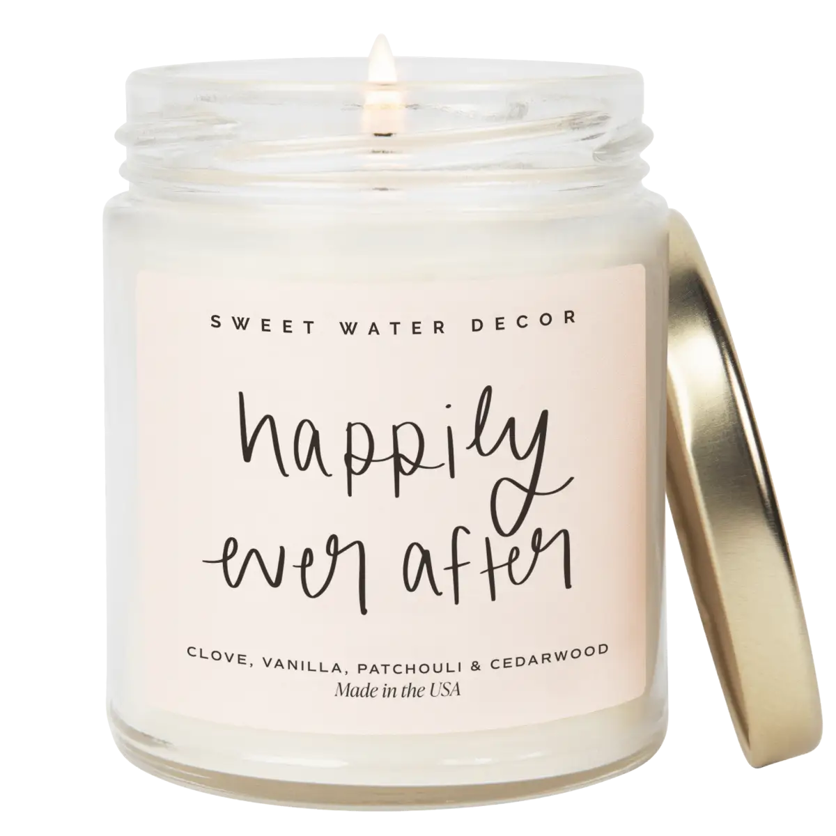 Happily Ever After Soy Candle - Clear Jar - 9 oz (Palo Santo Patchouli) - Sweet Water Decor