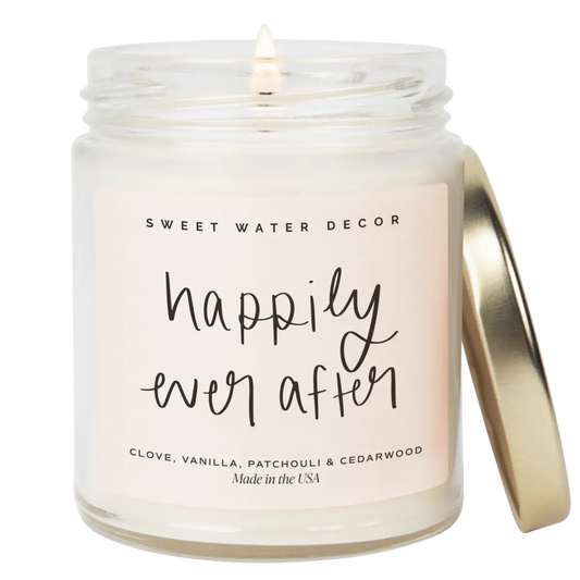 Happily Ever After Soy Candle - Clear Jar - 9 oz (Palo Santo Patchouli) - Sweet Water Decor