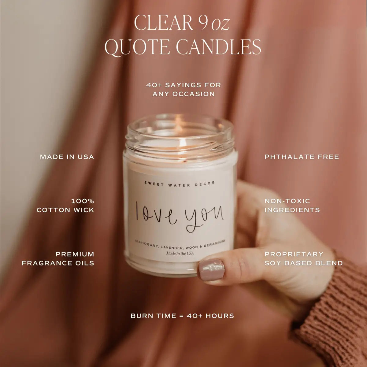 Happy Anniversary Soy Candle - Clear Jar - 9 oz (Palo Santo Patchouli) - Sweet Water Decor