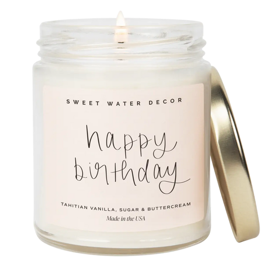 Happy Birthday Soy Candle - Clear Jar - 9 oz - Sweet Water Decor