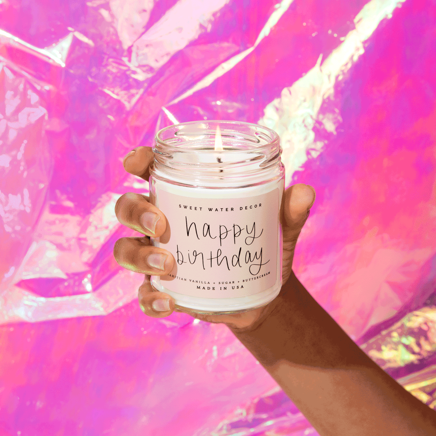 Happy Birthday Soy Candle - Clear Jar - 9 oz - Sweet Water Decor