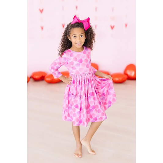 Happy Heart Day 3/4 Sleeve Pocket Twirl Dress - Mila & Rose ®