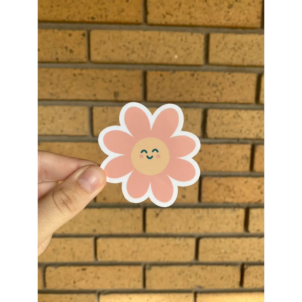Happy Vinyl Sticker - Happy Pink Flower - JasmineTreeDesign