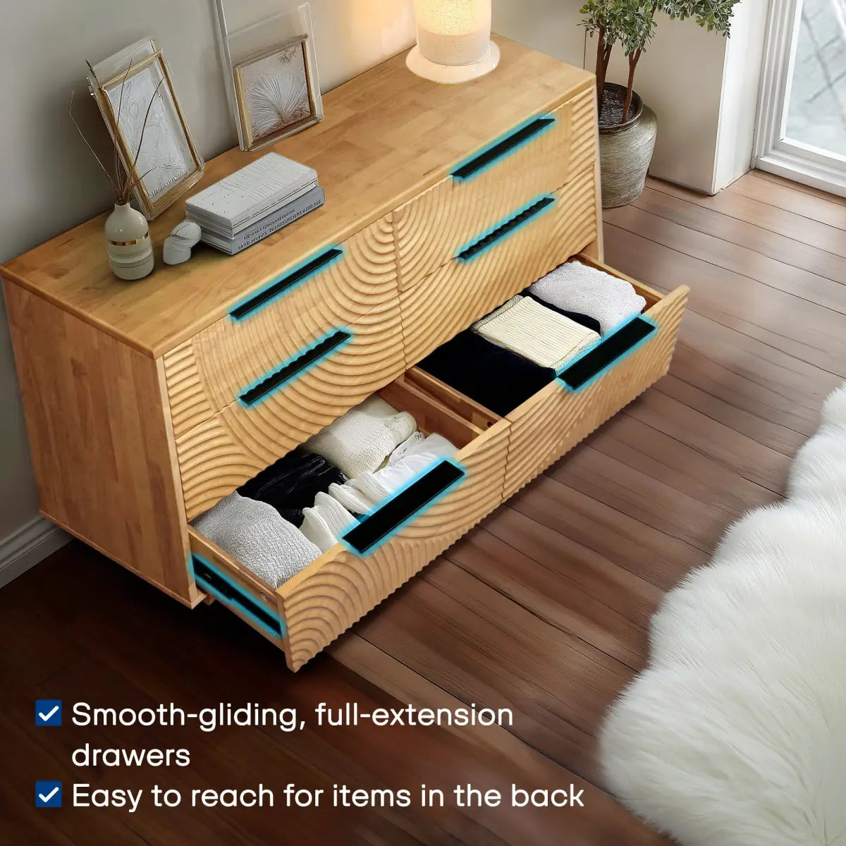 Harmony Solid Wood Dresser with 6 Drawers - Megsu