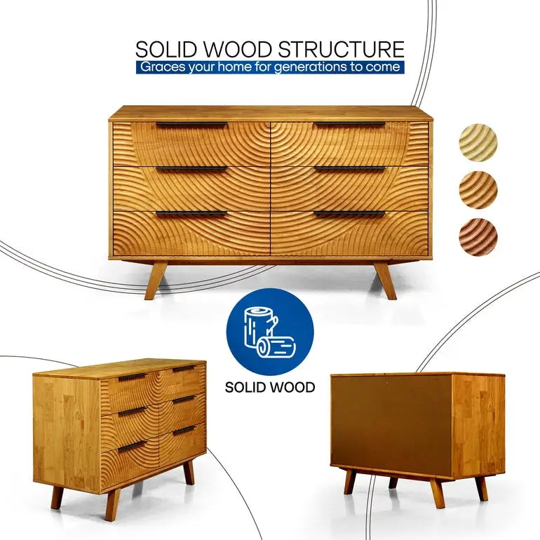 Harmony Solid Wood Dresser with 6 Drawers - Megsu