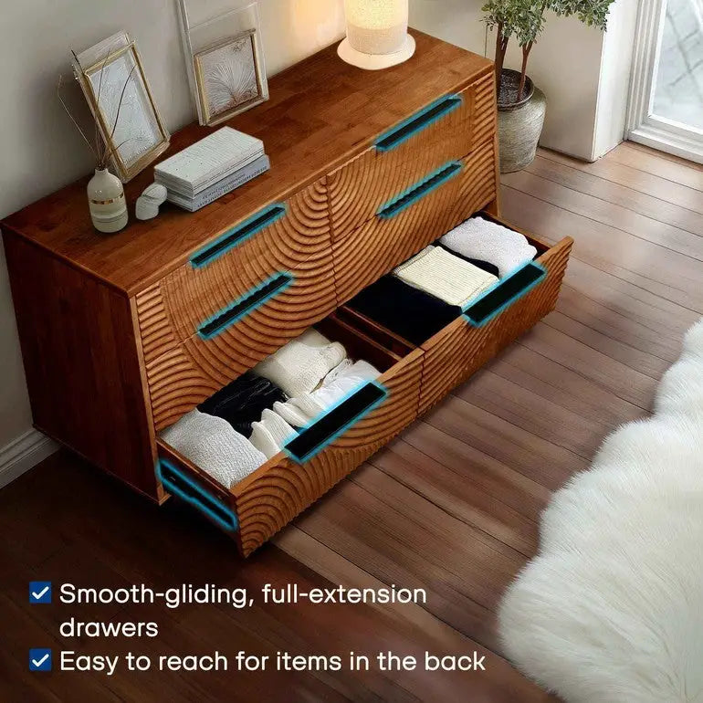 Harmony Solid Wood Dresser with 6 Drawers - Megsu
