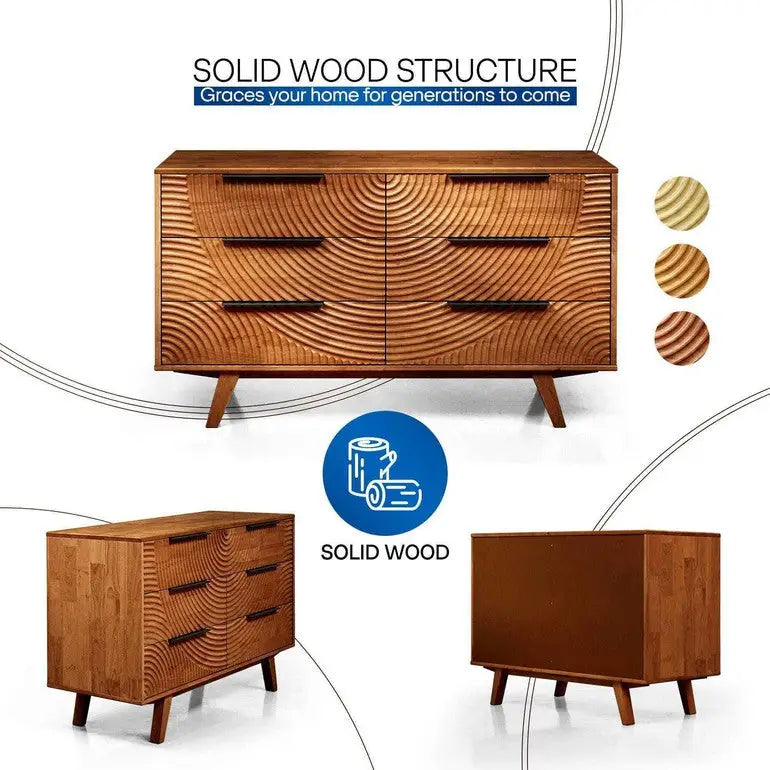 Harmony Solid Wood Dresser with 6 Drawers - Megsu