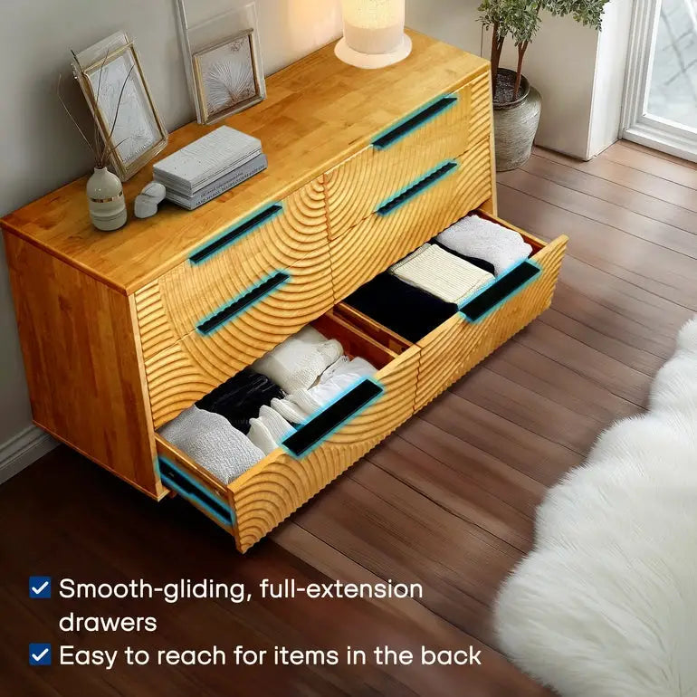 Harmony Solid Wood Dresser with 6 Drawers - Megsu